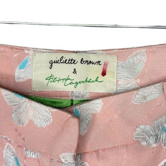 NWT Giuliette Brown & Filippa Lagerback Size 0 Pink Butterfly Jacquard Pants - Picture 8 of 9